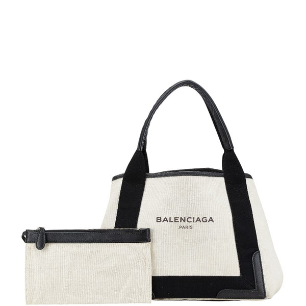 バレンシアガ ロゴ ハンドバッグ トートバッグ ホワイト ブラック キャンバス レザー レディース BALENCIAGA 【中古】