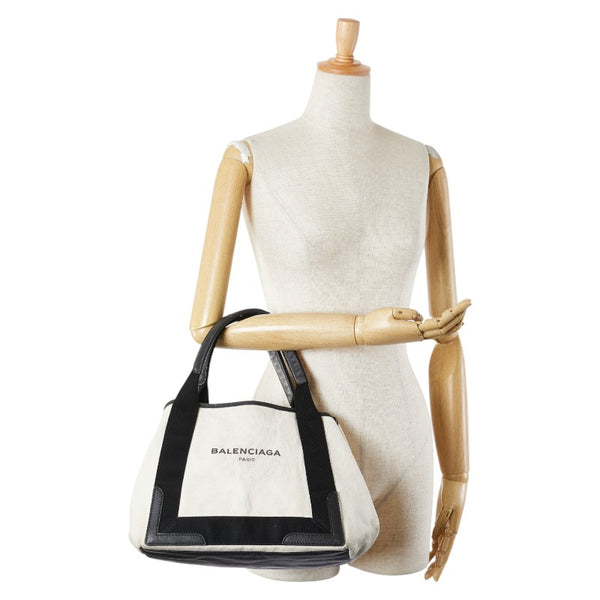 バレンシアガ ロゴ ハンドバッグ トートバッグ ホワイト ブラック キャンバス レザー レディース BALENCIAGA 【中古】
