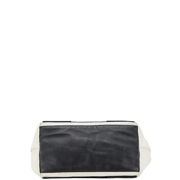 バレンシアガ ロゴ ハンドバッグ トートバッグ ホワイト ブラック キャンバス レザー レディース BALENCIAGA 【中古】