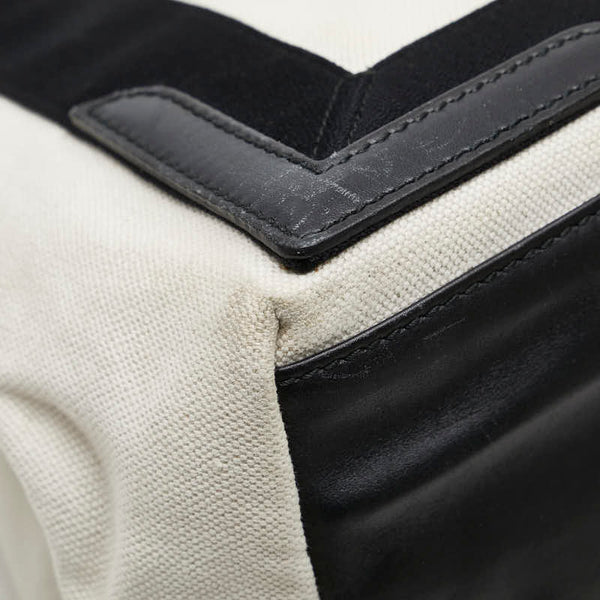 バレンシアガ ロゴ ハンドバッグ トートバッグ ホワイト ブラック キャンバス レザー レディース BALENCIAGA 【中古】