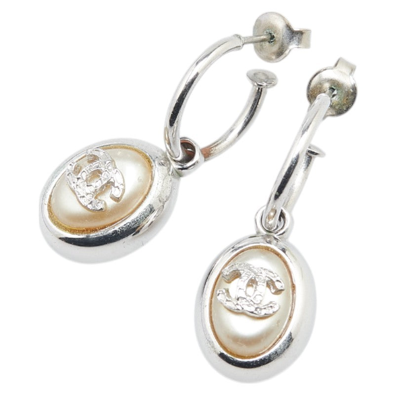 シャネル ココマーク フープ ピアス シルバー メタル フェイクパール レディース CHANEL 【中古】