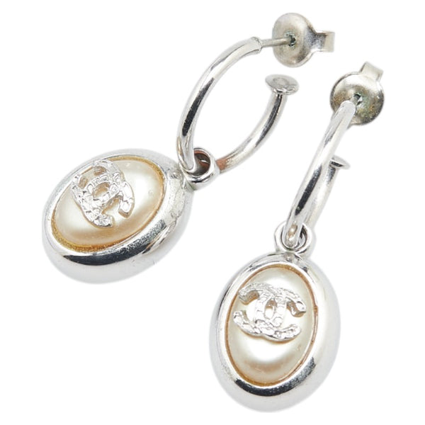 シャネル ココマーク フープ ピアス シルバー メタル フェイクパール レディース CHANEL 【中古】