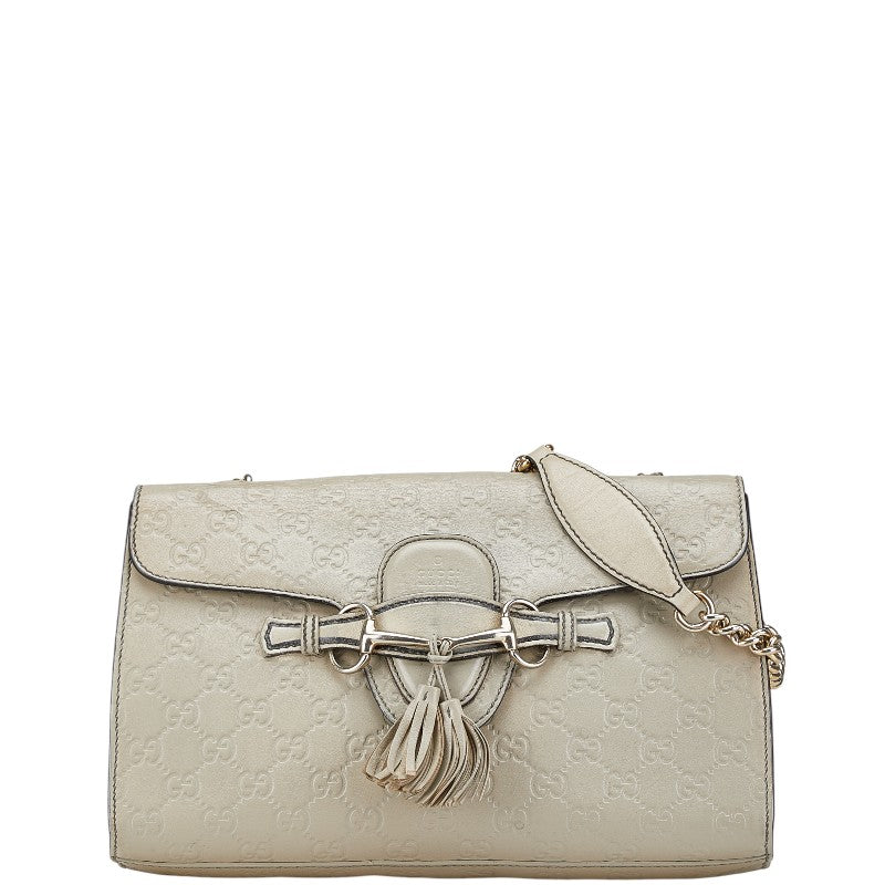 グッチ グッチシマ エミリー ホースビット チェーン ショルダーバッグ 295402 アイボリー ベージュ レザー レディース GUCCI 【中古】