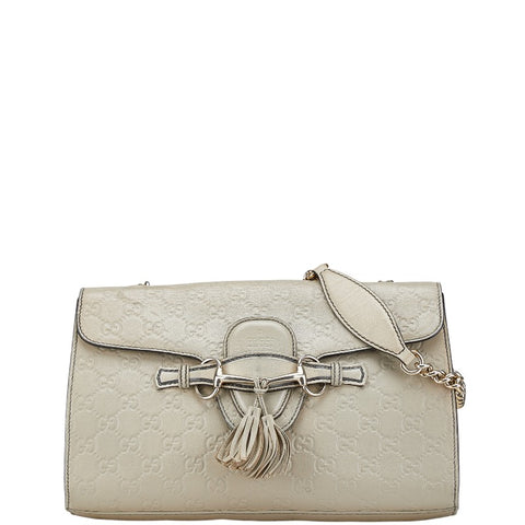 グッチ グッチシマ エミリー ホースビット チェーン ショルダーバッグ 295402 アイボリー ベージュ レザー レディース GUCCI 【中古】
