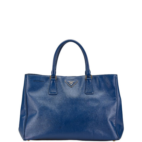 プラダ 三角ロゴプレート サフィアーノ ハンドバッグ トートバッグ ブルー レザー レディース PRADA 【中古】
