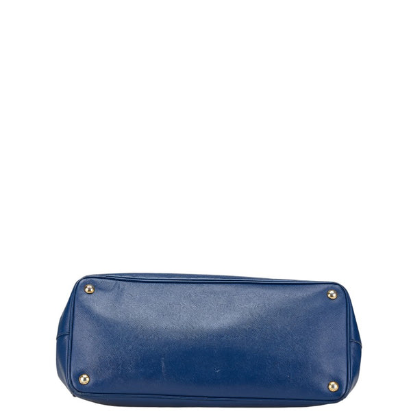 プラダ 三角ロゴプレート サフィアーノ ハンドバッグ トートバッグ ブルー レザー レディース PRADA 【中古】