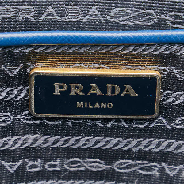 プラダ 三角ロゴプレート サフィアーノ ハンドバッグ トートバッグ ブルー レザー レディース PRADA 【中古】