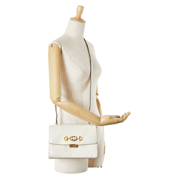グッチ ズゥミ ショルダーバッグ 576388 ホワイト ゴールド シルバー レザー レディース GUCCI 【中古】