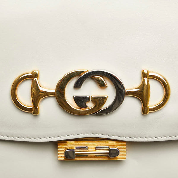 グッチ ズゥミ ショルダーバッグ 576388 ホワイト ゴールド シルバー レザー レディース GUCCI 【中古】