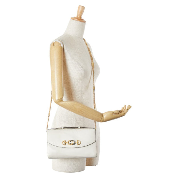 グッチ ズゥミ チェーン ショルダーバッグ ハンドバッグ 572375 ホワイト ゴールド シルバー レザー レディース GUCCI 【中古】