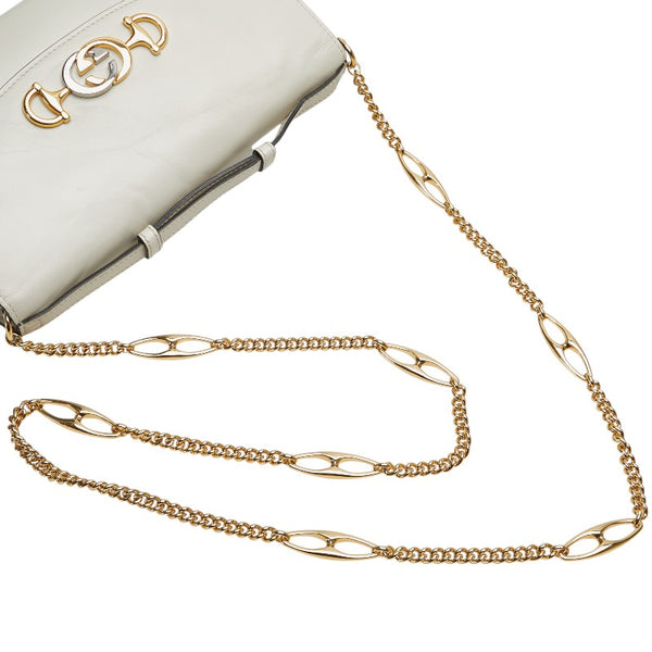 グッチ ズゥミ チェーン ショルダーバッグ ハンドバッグ 572375 ホワイト ゴールド シルバー レザー レディース GUCCI 【中古】