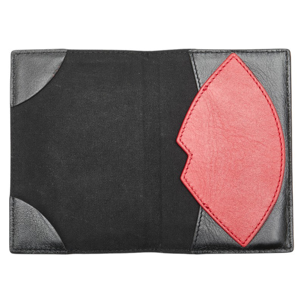 Lulu Guinness ルルギネス リップ 唇 パスポートケース ブラック レッド レザー レディース 【中古】
