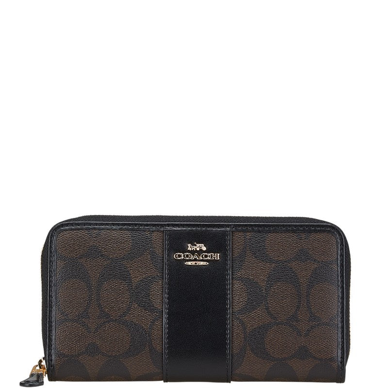 コーチ シグネチャー アコーディオン ジップ 長財布 F54630 IMAA8 ブラウン ブラック PVC レザー レディース COACH 【中古】