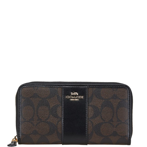 コーチ シグネチャー アコーディオン ジップ 長財布 F54630 IMAA8 ブラウン ブラック PVC レザー レディース COACH 【中古】