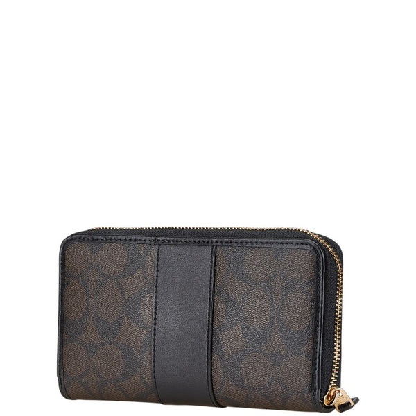 コーチ シグネチャー アコーディオン ジップ 長財布 F54630 IMAA8 ブラウン ブラック PVC レザー レディース COACH 【中古】