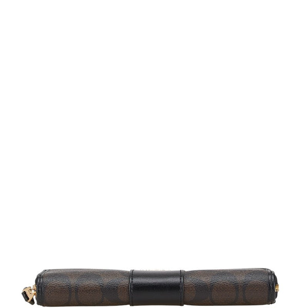 コーチ シグネチャー アコーディオン ジップ 長財布 F54630 IMAA8 ブラウン ブラック PVC レザー レディース COACH 【中古】