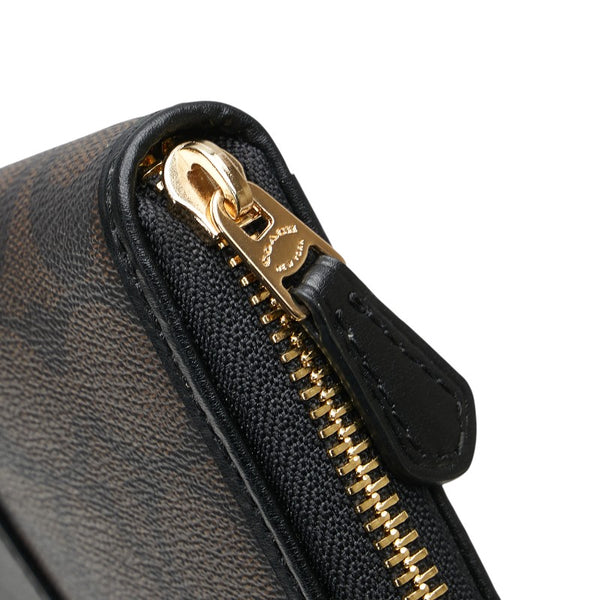 コーチ シグネチャー アコーディオン ジップ 長財布 F54630 IMAA8 ブラウン ブラック PVC レザー レディース COACH 【中古】