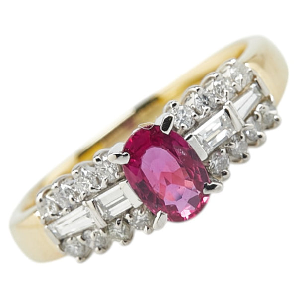 K18YG イエローゴールド Pt900 プラチナ コンビ ルビー0.59ct ダイヤ0.401ct リング 指輪 レディース 14号 【中古】