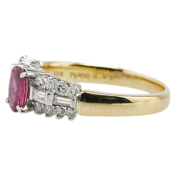 K18YG イエローゴールド Pt900 プラチナ コンビ ルビー0.59ct ダイヤ0.401ct リング 指輪 レディース 14号 【中古】