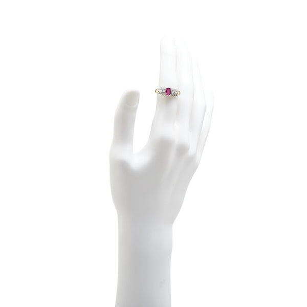 K18YG イエローゴールド Pt900 プラチナ コンビ ルビー0.59ct ダイヤ0.401ct リング 指輪 レディース 14号 【中古】