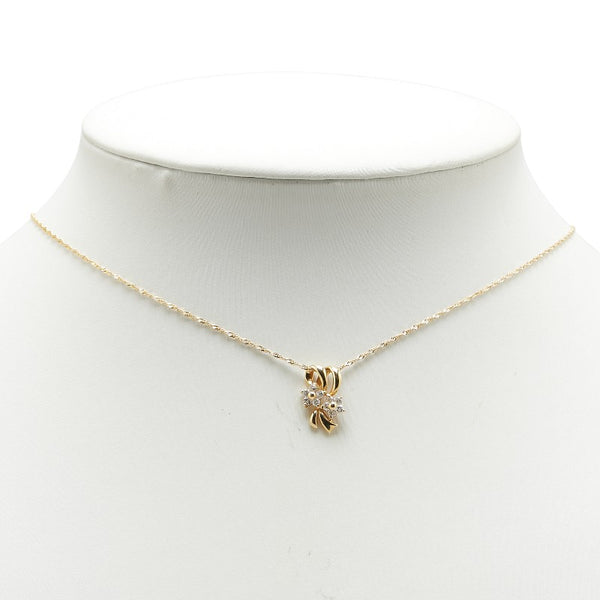 K18YG イエローゴールド ダイヤ0.20ct フラワー 花 リボン モチーフ ペンダントネックレス レディース 【中古】