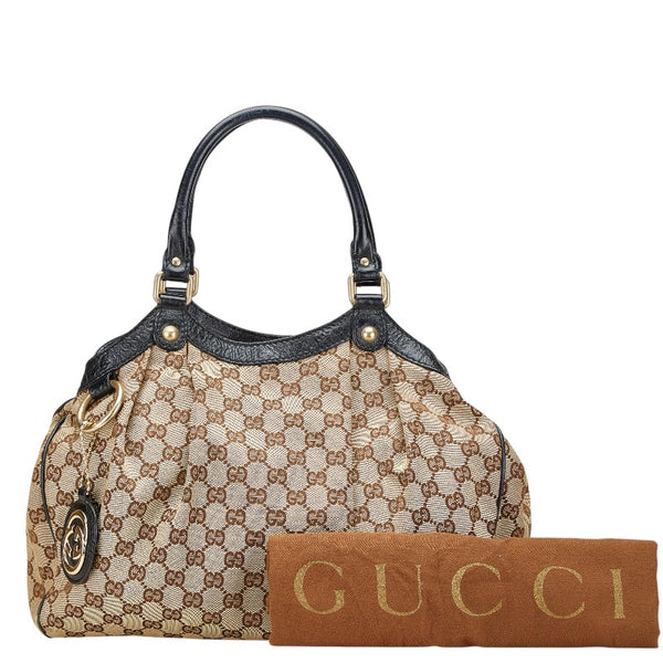 グッチ GGキャンバス スーキー ハンドバッグ 211944 ベージュ ブラック キャンバス レザー レディース GUCCI 【中古】