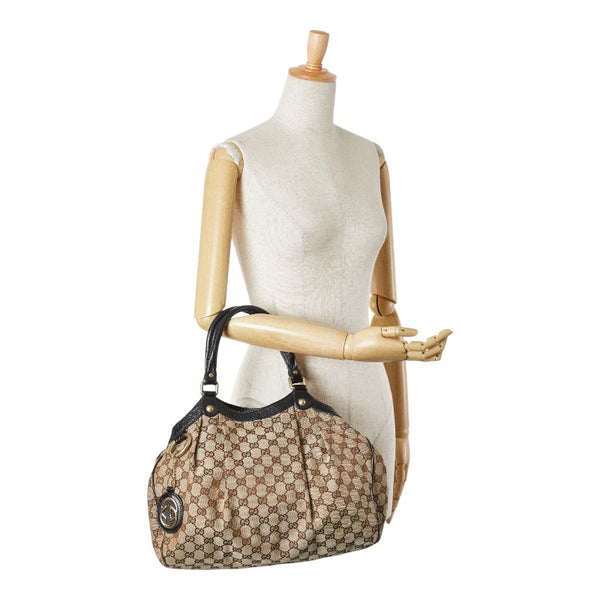 グッチ GGキャンバス スーキー ハンドバッグ 211944 ベージュ ブラック キャンバス レザー レディース GUCCI 【中古】
