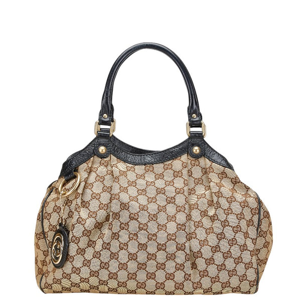 グッチ GGキャンバス スーキー ハンドバッグ 211944 ベージュ ブラック キャンバス レザー レディース GUCCI 【中古】