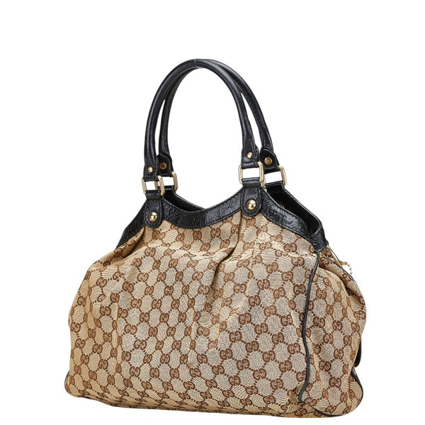 グッチ GGキャンバス スーキー ハンドバッグ 211944 ベージュ ブラック キャンバス レザー レディース GUCCI 【中古】