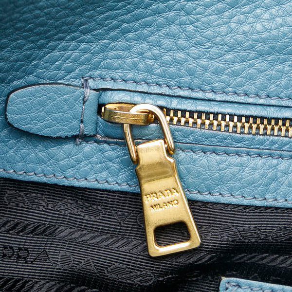 プラダ ロゴ金具 トートバッグ ショルダーバッグ 2WAY ブルー レザー レディース PRADA 【中古】