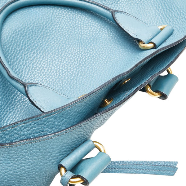 プラダ ロゴ金具 トートバッグ ショルダーバッグ 2WAY ブルー レザー レディース PRADA 【中古】