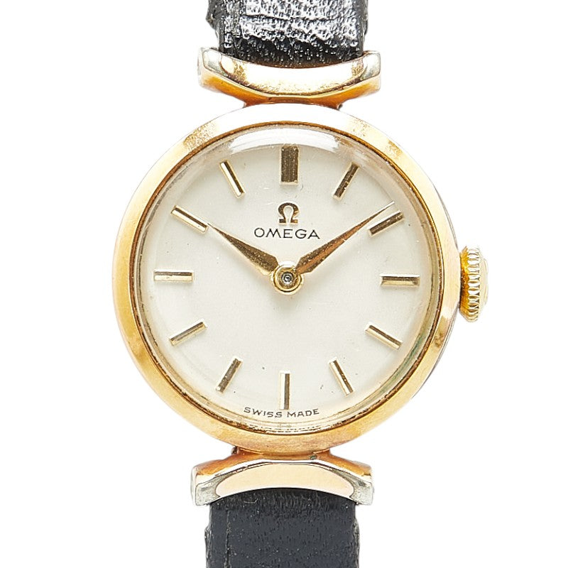 オメガ 腕時計 手巻き ベージュ文字盤 ステンレススチール レザー レディース OMEGA 【中古】