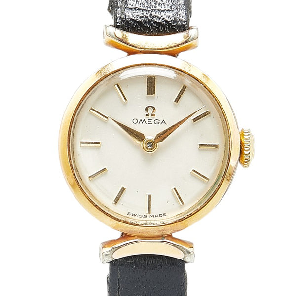 オメガ 腕時計 手巻き ベージュ文字盤 ステンレススチール レザー レディース OMEGA 【中古】