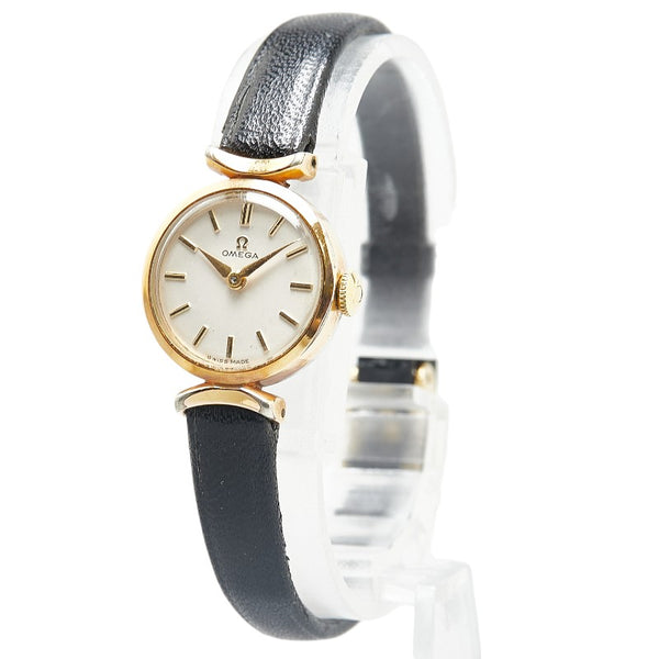 オメガ 腕時計 手巻き ベージュ文字盤 ステンレススチール レザー レディース OMEGA 【中古】