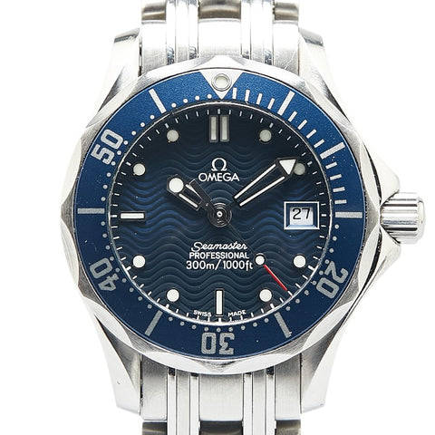 オメガ シーマスター300 腕時計 2583-80 クオーツ ネイビー文字盤 ステンレススチール レディース OMEGA 【中古】