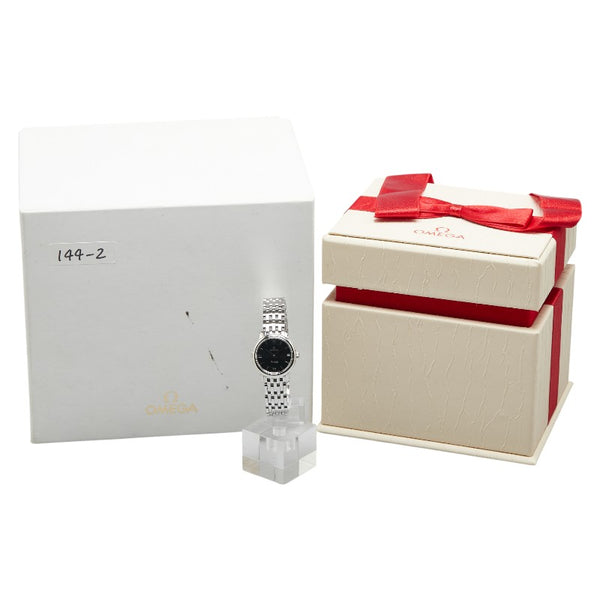 オメガ デビル プレステージ 腕時計 424.10.24.60.01.001 クオーツ ブラック文字盤 ステンレススチール レディース OMEGA 【中古】