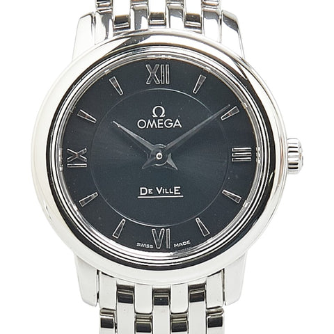 オメガ デビル プレステージ 腕時計 424.10.24.60.01.001 クオーツ ブラック文字盤 ステンレススチール レディース OMEGA 【中古】