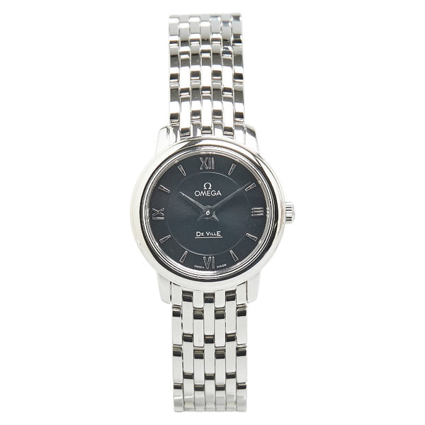 オメガ デビル プレステージ 腕時計 424.10.24.60.01.001 クオーツ ブラック文字盤 ステンレススチール レディース OMEGA 【中古】