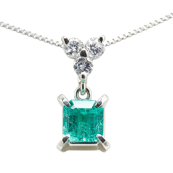 Pt900 プラチナ Pt850 プラチナ エメラルド0.47ct ダイヤ0.12ct ペンダントネックレス レディース 【中古】
