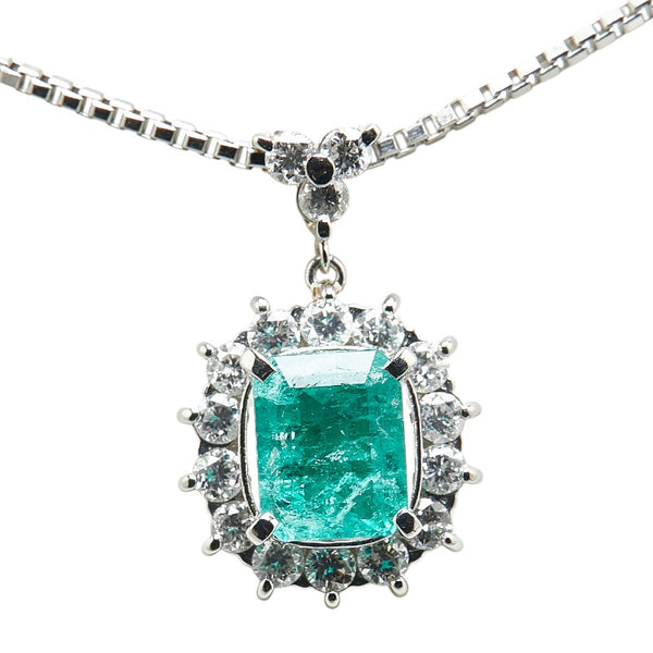 Pt900 プラチナ Pt850 プラチナ エメラルド1.305ct ダイヤ0.83ct ペンダントネックレス レディース 【中古】