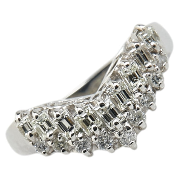 Pt900 プラチナ ダイヤ0.50ct V字 リング 指輪 レディース 10号 【中古】