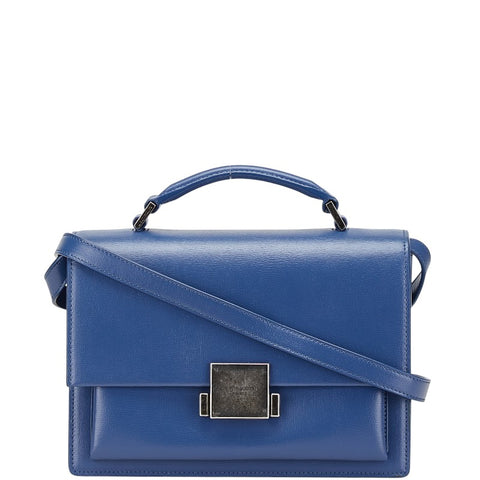 サンローラン ミディアム ベルシャス ハンドバッグ ショルダーバッグ 2WAY ブルー シルバー レザー レディース SAINT LAURENT 【中古】