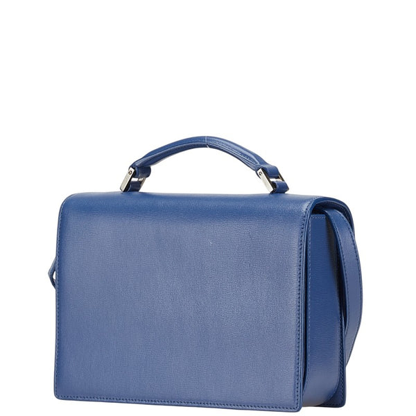 サンローラン ミディアム ベルシャス ハンドバッグ ショルダーバッグ 2WAY ブルー シルバー レザー レディース SAINT LAURENT 【中古】