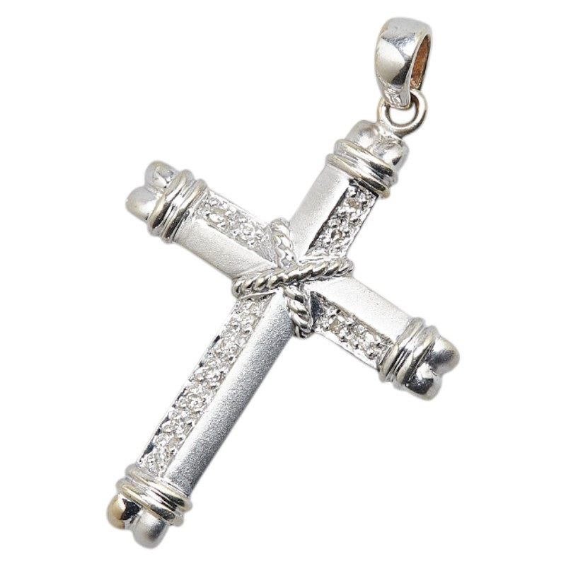 K14WG ホワイトゴールド ダイヤ0.07ct クロス 十字架 モチーフ ペンダントトップ レディース 【中古】