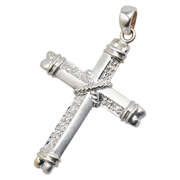 K14WG ホワイトゴールド ダイヤ0.07ct クロス 十字架 モチーフ ペンダントトップ レディース 【中古】