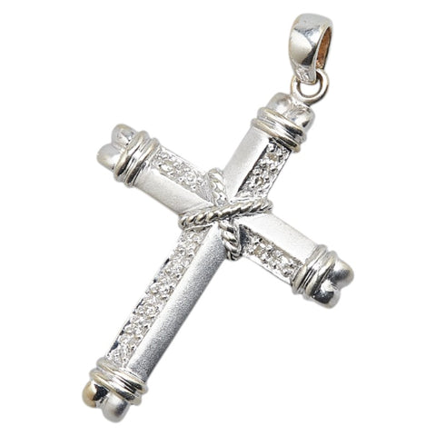 K14WG ホワイトゴールド ダイヤ0.07ct クロス 十字架 モチーフ ペンダントトップ レディース 【中古】