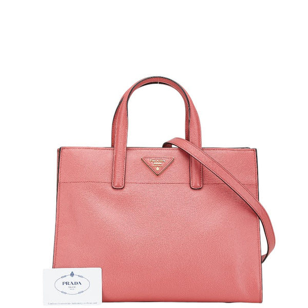 プラダ 三角ロゴプレート サフィアーノ ハンドバッグ ショルダーバッグ 2WAY BN2606 ピンク レザー レディース PRADA 【中古】