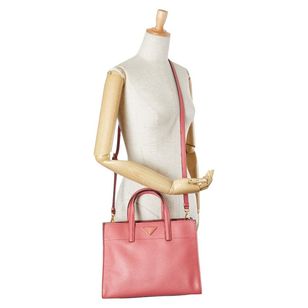 プラダ 三角ロゴプレート サフィアーノ ハンドバッグ ショルダーバッグ 2WAY BN2606 ピンク レザー レディース PRADA 【中古】