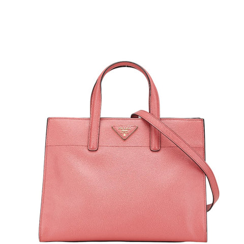 プラダ 三角ロゴプレート サフィアーノ ハンドバッグ ショルダーバッグ 2WAY BN2606 ピンク レザー レディース PRADA 【中古】