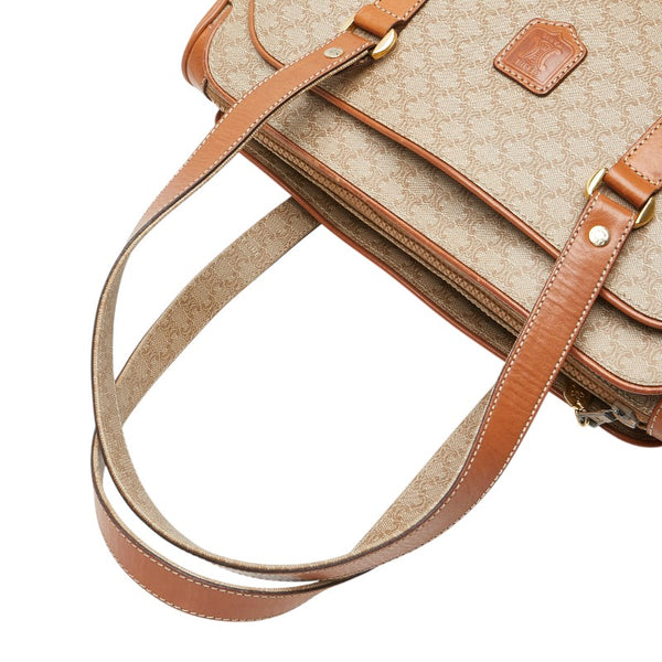 セリーヌ マカダム ハンドバッグ トートバッグ ベージュ ブラウン PVC レザー レディース CELINE 【中古】